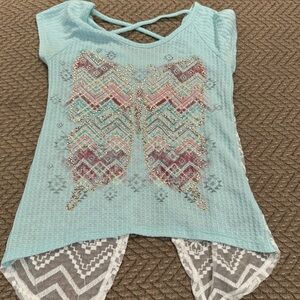 Girls' Aqua Beaded Butterfly Top